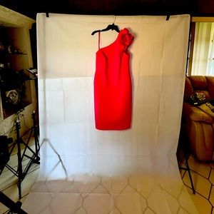 ELIZA J Neoprene Hot Pink Rosette Detail One Shoulder Dress Size12 NWT